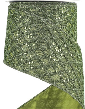 4 inch wide green wired ribbon