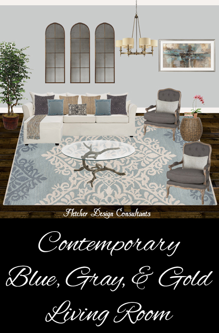Contemporary Blue Gray And Gold Living Room