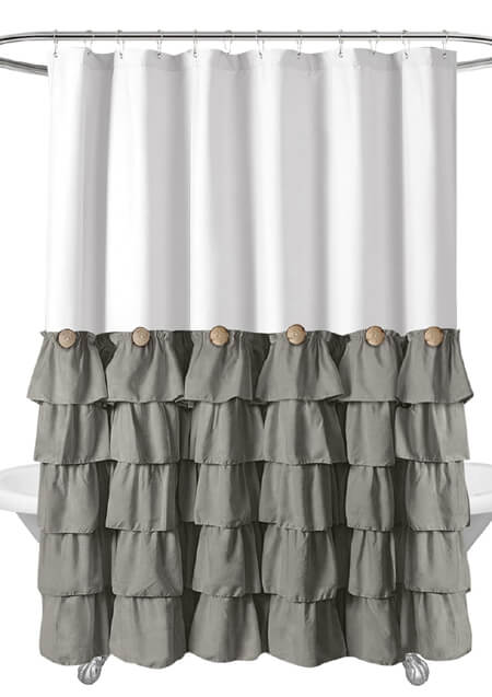 gray beige shower curtain ruffles